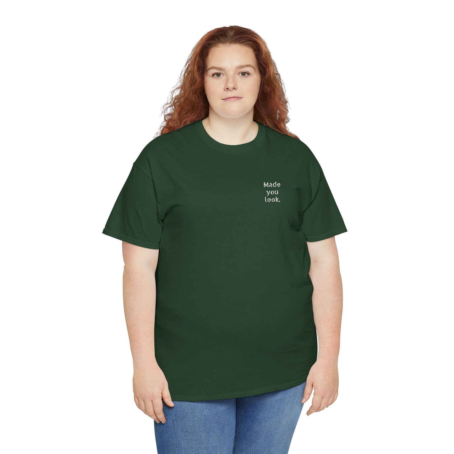 Made you look. Unisex Heavy Cotton Tee, Logo gestickt, 12 Farben